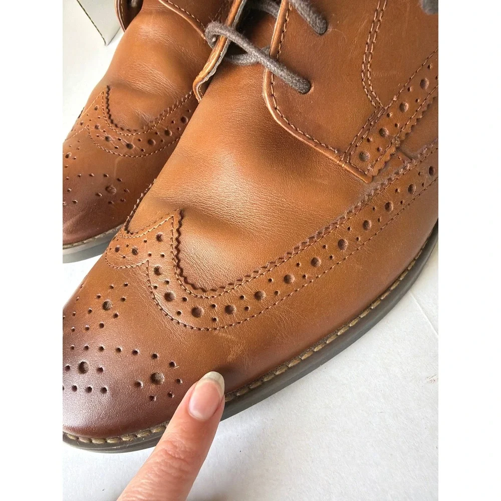 Florsheim Mens 11839 Cognac Tan Leather Wingtip Oxford Dress Shoes 10.5 D